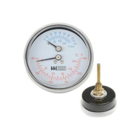 Weiss Instruments 4" Boiler Gauge, 1/2" NPT Rear, 60-260F, 0-75PSI CTP40RSX